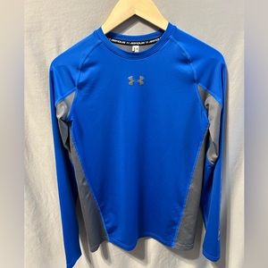 Blue and Gray Under Armour Long Sleeve Heat Gear Shirt YXL